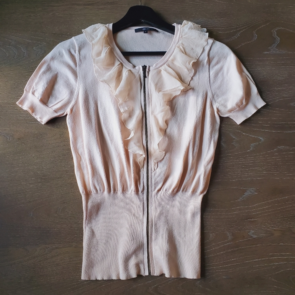 Cue Knit Soft Pale Pink Zipper Front Knit Top